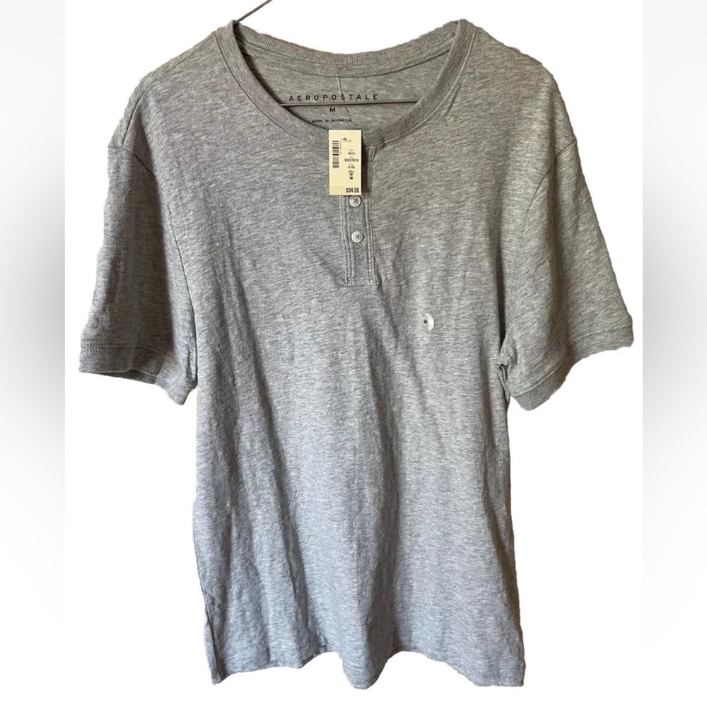 NWT $34 Aeropostale Soft Thick Cotton Heather Gray Henley Short Sleeve Tee M